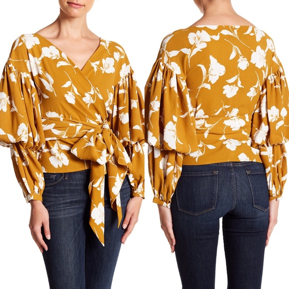 Gracia Tops - Gracia Floral Tiered Sleeve Wrap Blouse